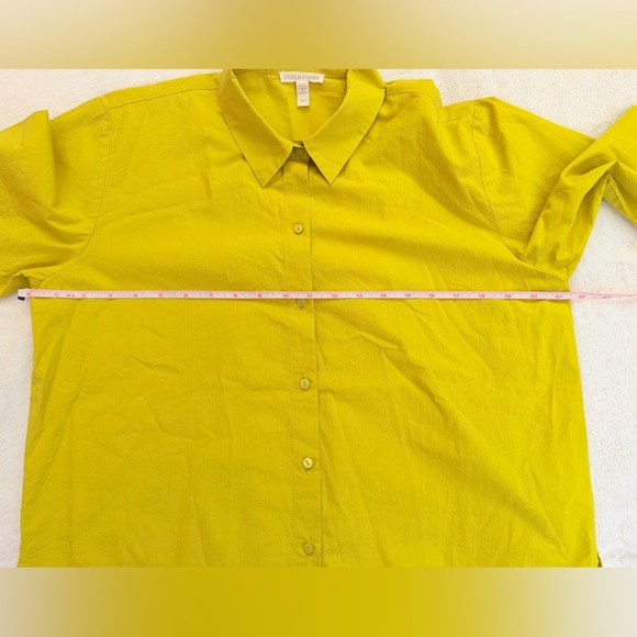 Eileen Fisher Organic Cotton Poplin Collar Short Shirt - Size Small - Chartreuse - Picture 14 of 14